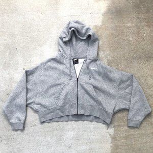 Nike cropped fleece zip thru hoodie in Gray